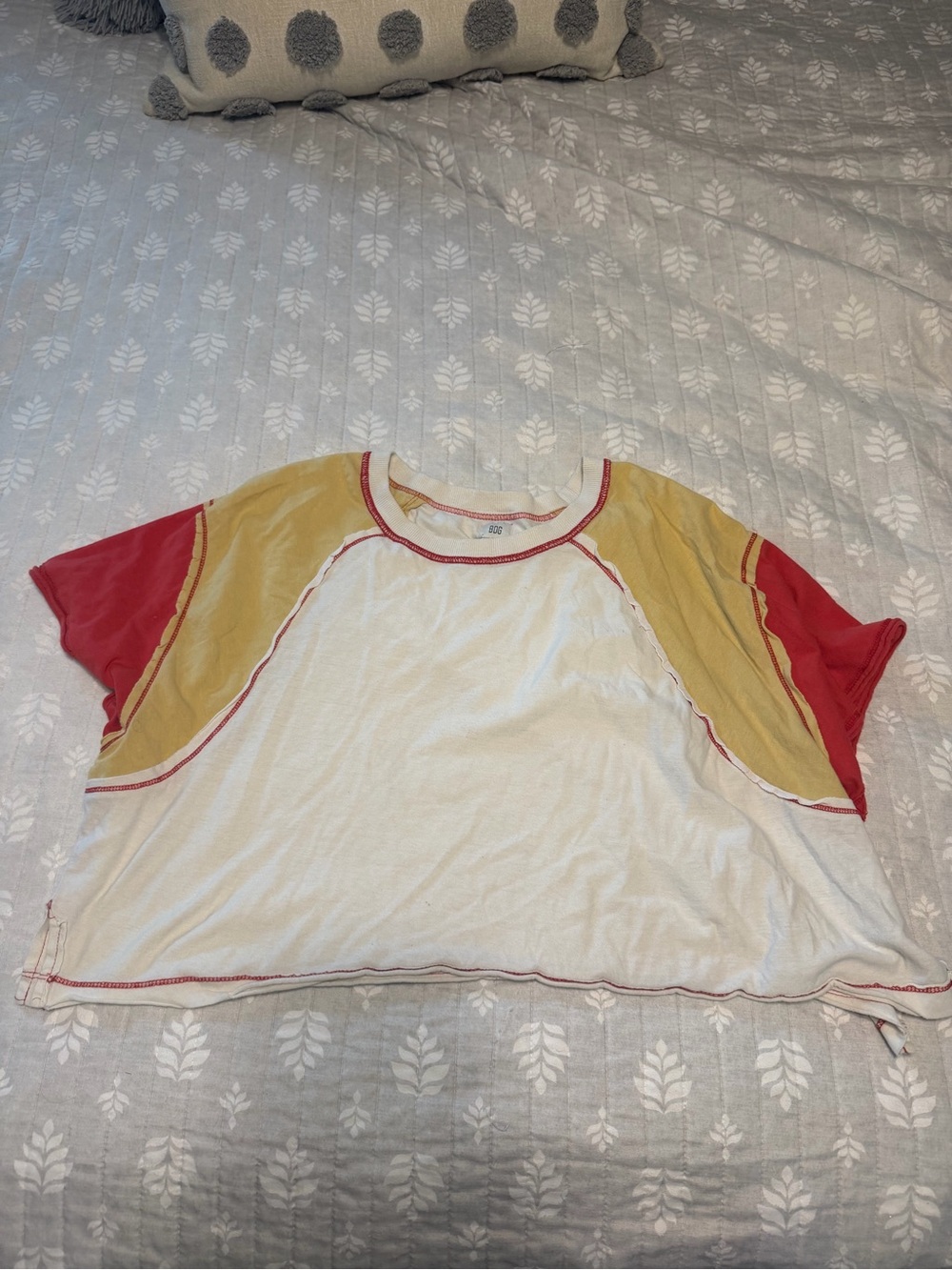 Boxy BDG Colorblock Crop Tee - Red, Mustard & Cream